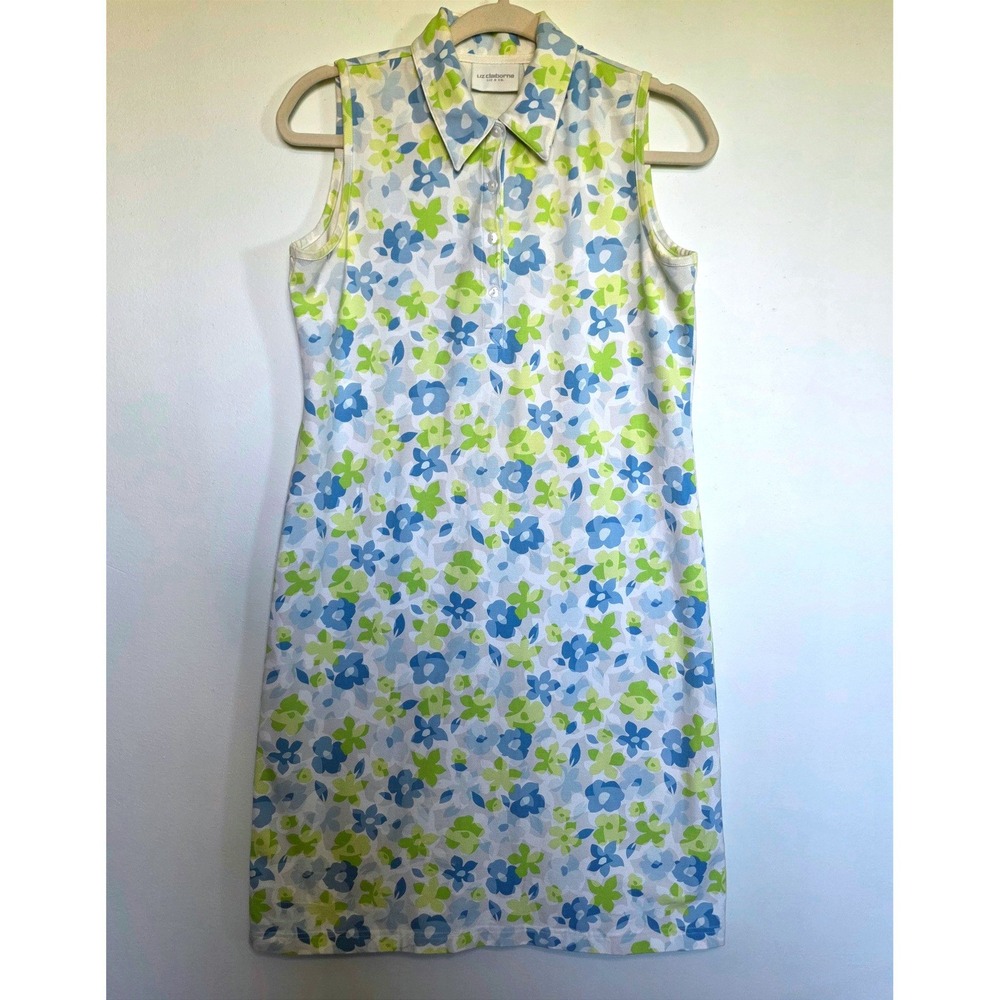 Vintage Liz Claiborne Small Floral Sleeveless Polo Dress Retro Floral Preppy